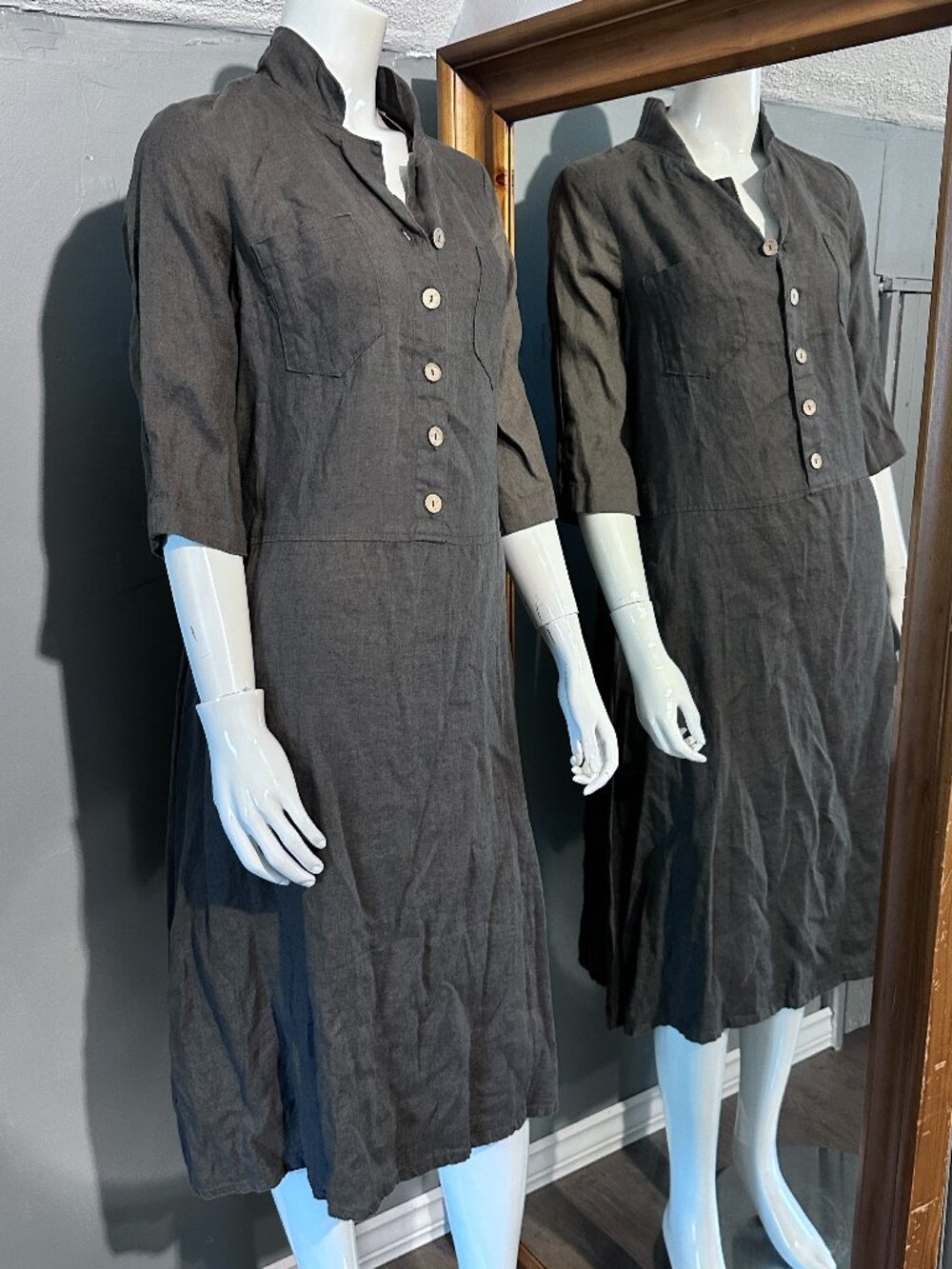 NWT Knock Knock Handmade European Natural Linen Dress Grey Size M Utility Pocket